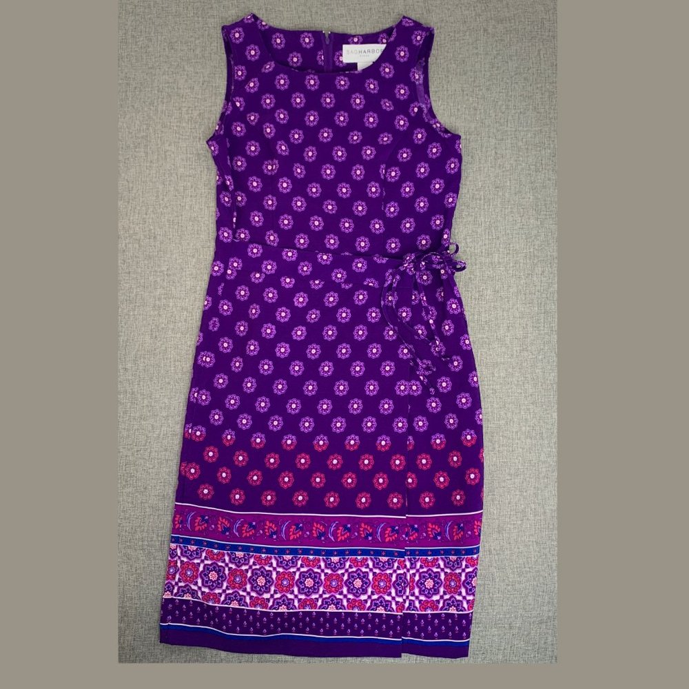 Sag Harbor Purple Wrap Dress Floral Sleeveless Size 8 Knee Length Polyester